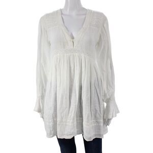 Maurie & Eve Women Tunic White 100% Cotton V-Neck Long Sleeve Boho Size 6